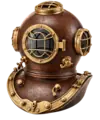 Vintage diving helmet representing underwater wine aging